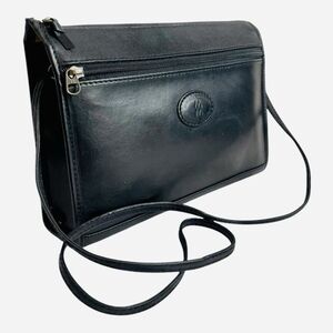 Vintage MARY ANN ROSENFELD Black Leather Shoulder BAG Evening Bag